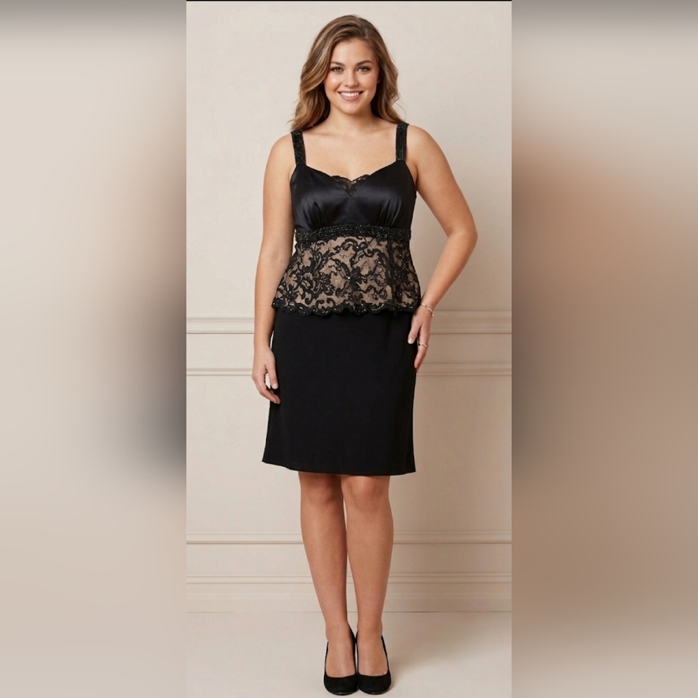 Montage Boutique Mon Cheri Black Lace Beaded Cocktail Dress NWOT | Size 14P
